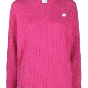 Patou Logo Pink Cable Knit Sweater